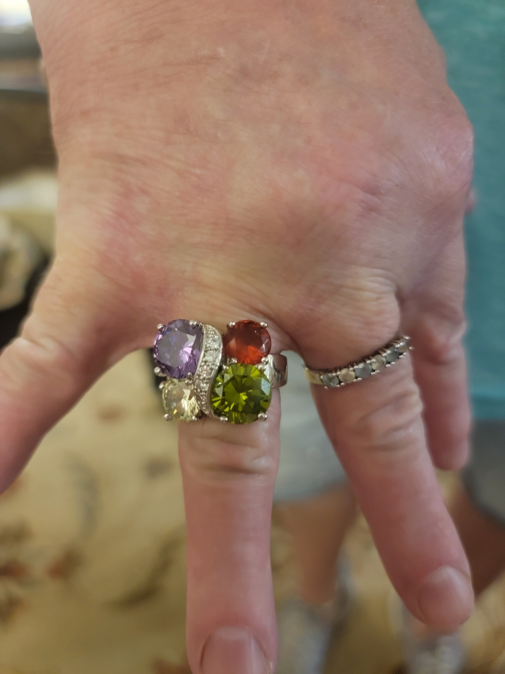 Multi-Gemstone Statement Ring in Green, Purple, Red, -Clear Womens Jewelry